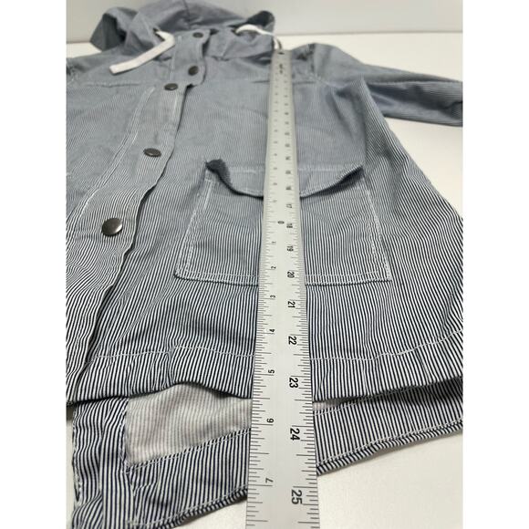 So Pinstriped Long Sleeve Snap Button Field Hooded Jacket Blue/White Women's M - Picture 7 of 9
